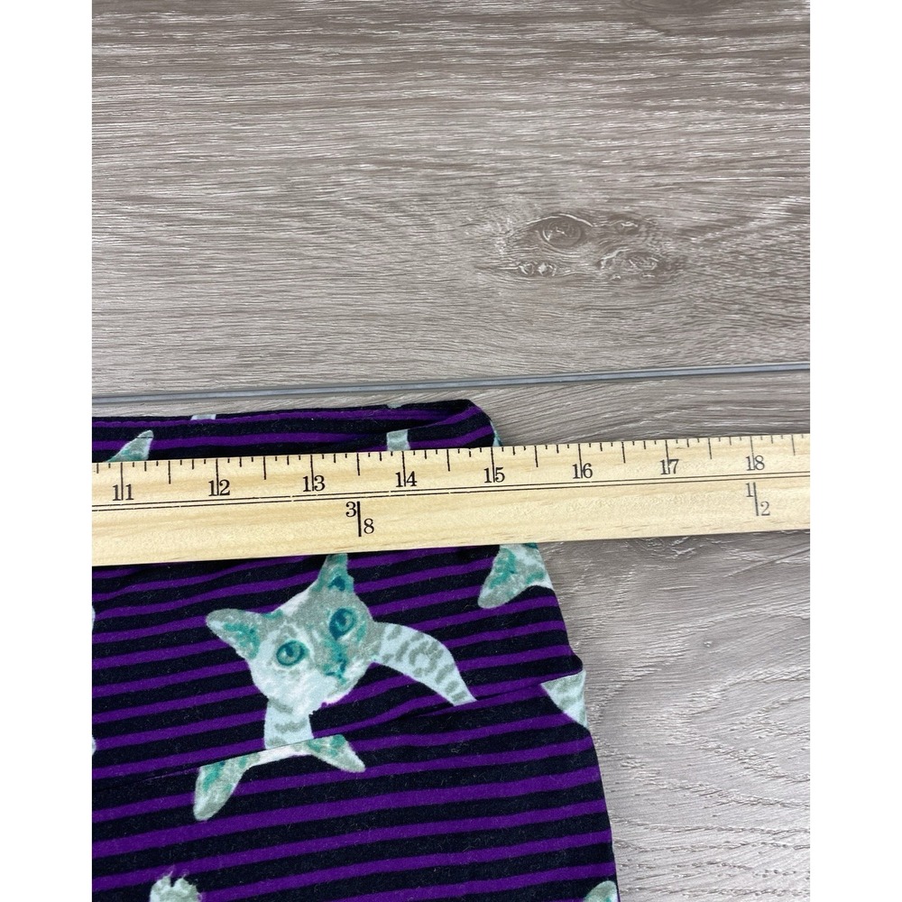 Lularoe Women's Pull On Stretch Striped Cat Print Leggings Purple Sz Tall Curvy - Picture 8 of 11